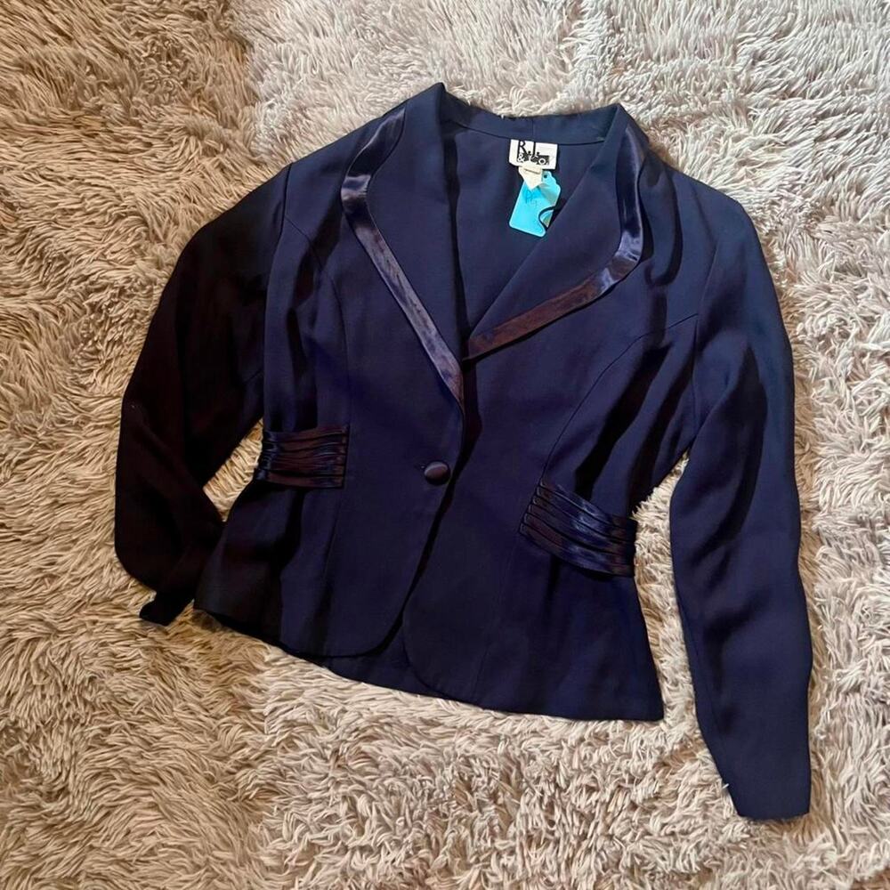 Navy Blue Quirky Maximalist Office Wear Eccentric Dopamine‎ Vintage 80s Blazer
